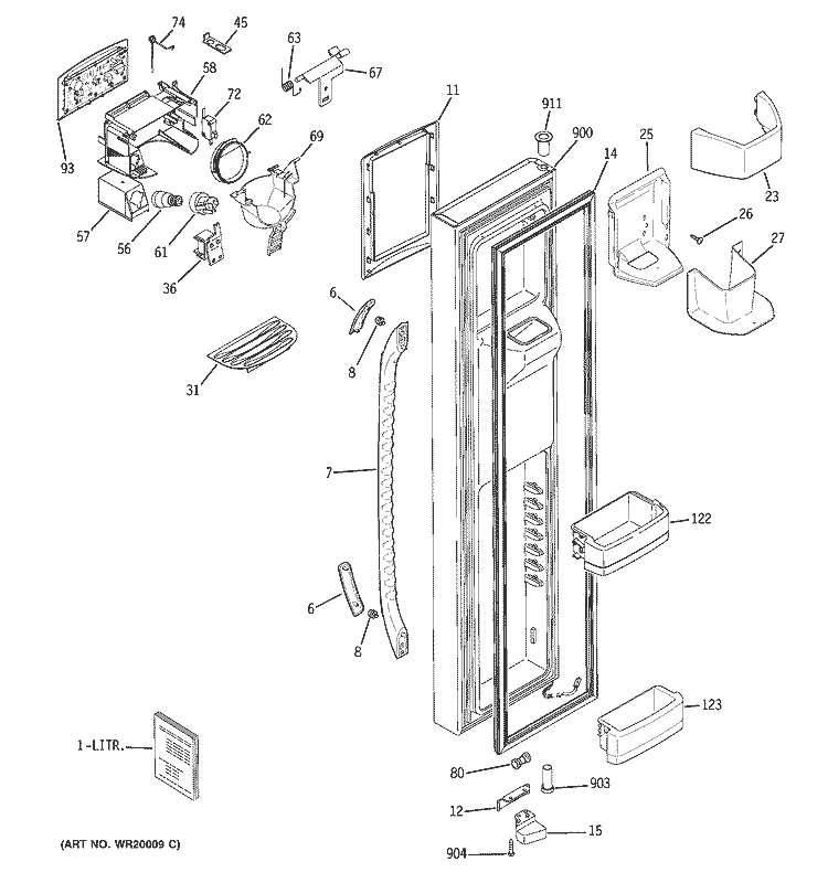 FREEZER DOOR Diagram and Parts List for GSC23KGTABB  General Electric Refrigerator