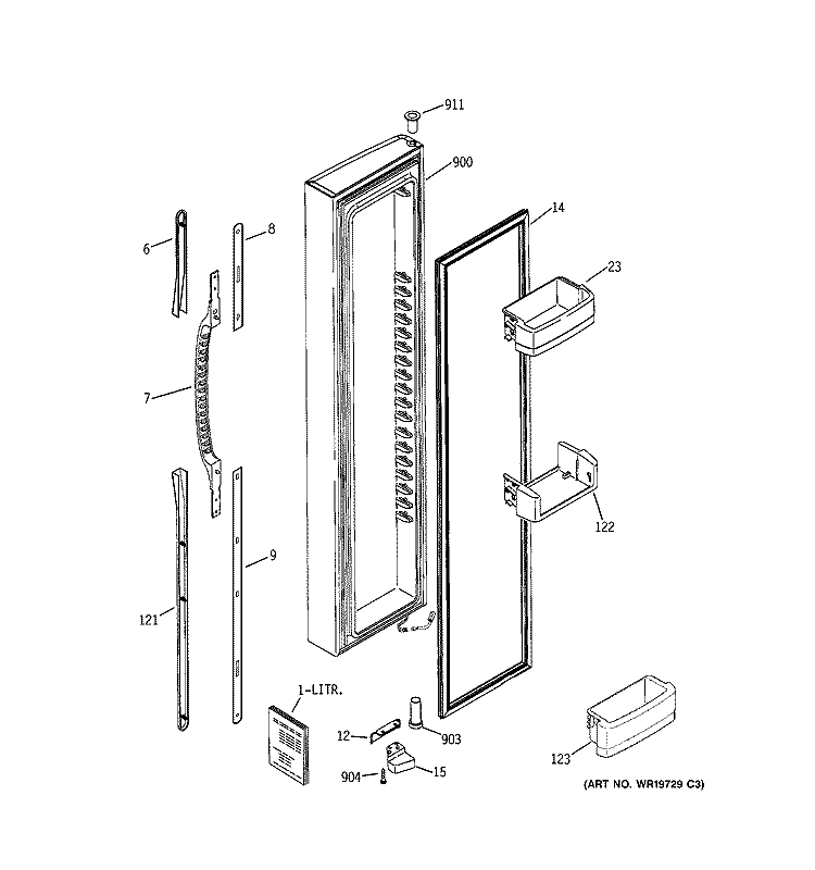 FREEZER DOOR Diagram and Parts List for GSK25LCSACCC  General Electric Refrigerator