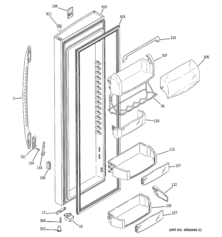 FRESH FOOD DOOR Diagram and Parts List for PSC25MGTAWW  General Electric Refrigerator