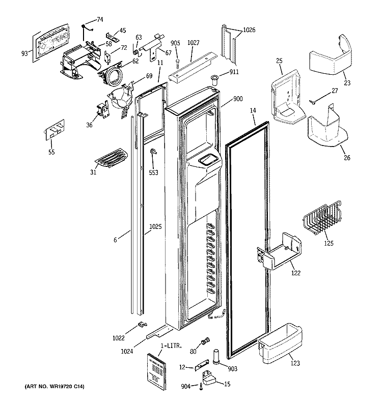 FREEZER DOOR Diagram and Parts List for PSI23NGTABV  General Electric Refrigerator