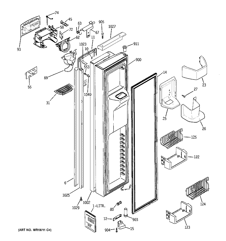 FREEZER DOOR Diagram and Parts List for PSI23NSTASV  General Electric Refrigerator