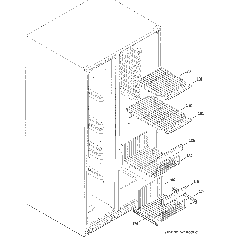 FREEZER SHELVES Diagram and Parts List for PSS23LGSBWW  General Electric Refrigerator