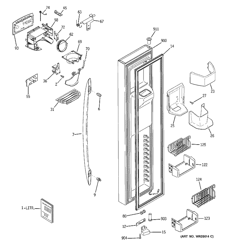 FREEZER DOOR Diagram and Parts List for PSS27NSTASS  General Electric Refrigerator