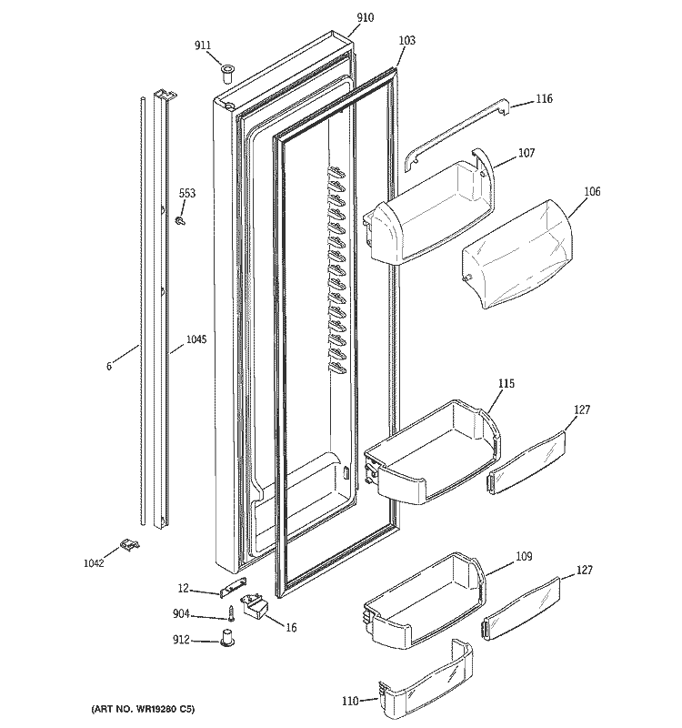 FRESH FOOD DOOR Diagram and Parts List for GCL22QGTASV  General Electric Refrigerator