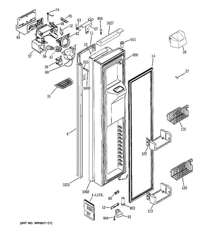 FREEZER DOOR Diagram and Parts List for PSH25MSTASV  General Electric Refrigerator