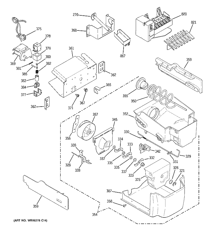 ICE MAKER & DISPENSER Diagram and Parts List for PSS23NSTASS  General Electric Refrigerator