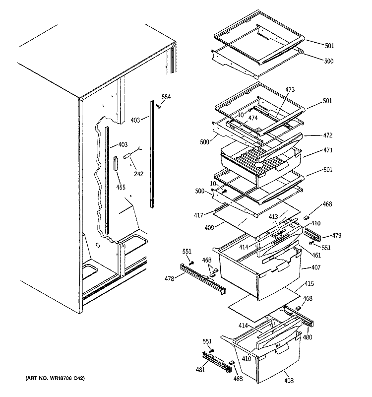 FRESH FOOD SHELVES Diagram and Parts List for SSH25KFRFWW  General Electric Refrigerator
