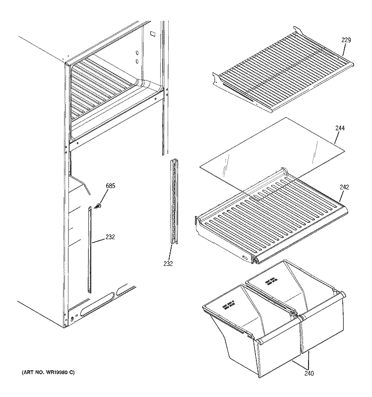 FRESH FOOD SHELVES Diagram and Parts List for HTS18BBPULWW  Hotpoint Refrigerator