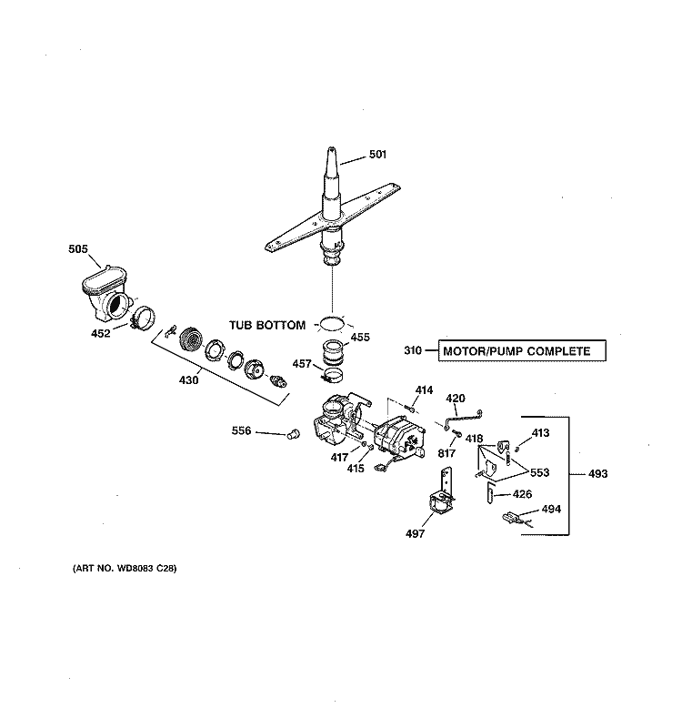 MOTOR - PUMP MECHANISM Diagram and Parts List for HDA3740G02SA  Hotpoint Dishwasher