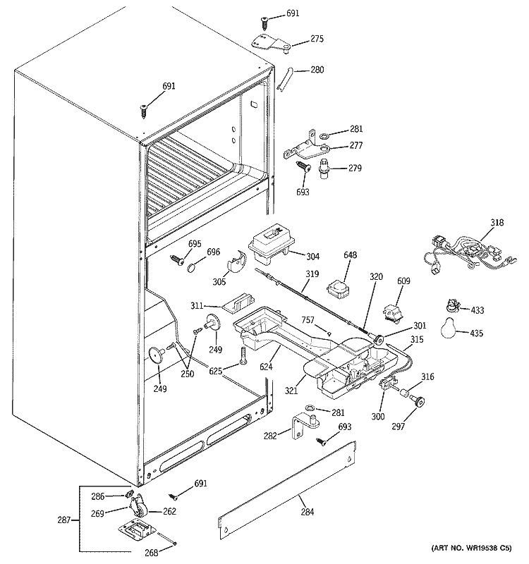 FRESH FOOD SECTION Diagram and Parts List for GTH18DBRKRCC  General Electric Refrigerator