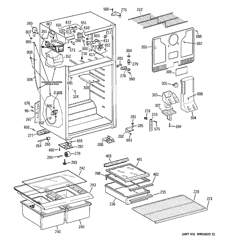 CABINET Diagram and Parts List for GTS18FCSARWW  General Electric Refrigerator