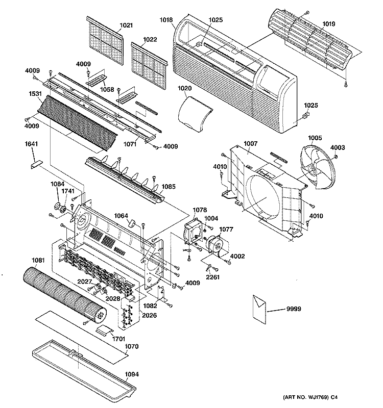GRILLE & CHASSIS PARTS Diagram and Parts List for AZ55H07DABM1  General Electric Air Conditioner