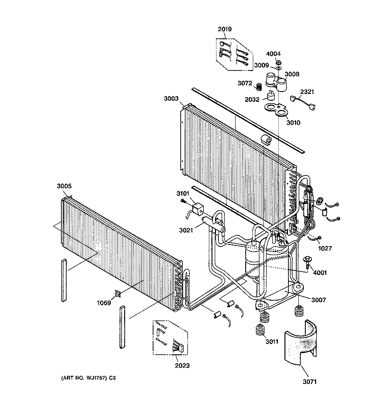 UNIT PARTS Diagram and Parts List for AZ55H15EADM1  General Electric Air Conditioner