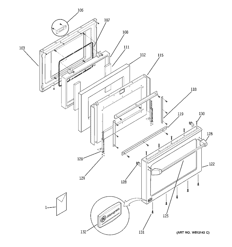 DOOR Diagram and Parts List for ZDP36L4DH5SS  General Electric Range