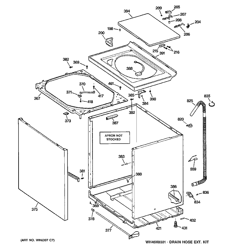 CABINET, COVER & FRONT PANEL Diagram and Parts List for S5200E1WW  General Electric Washer