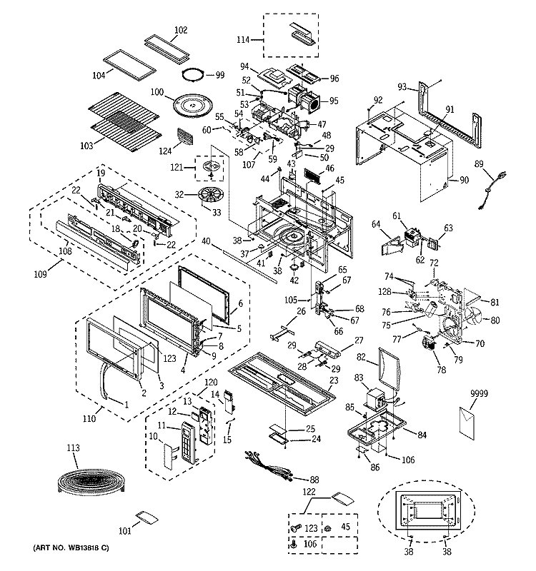 MICROWAVE Diagram and Parts List for JVM1870WF03  General Electric Microwave