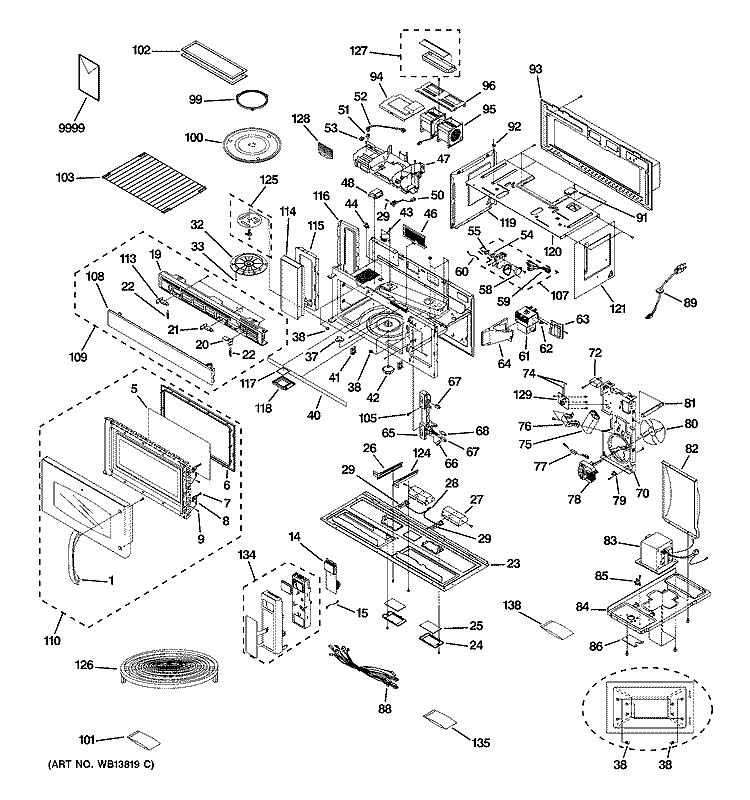MICROWAVE Diagram and Parts List for JVM3670BF05  General Electric Microwave