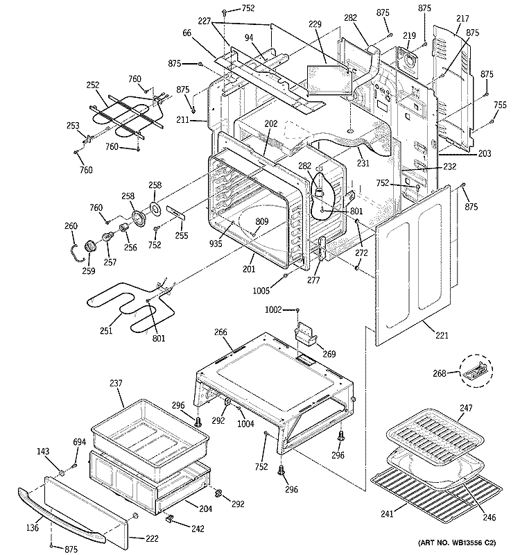 BODY PARTS Diagram and Parts List for EER3001K02SS  General Electric Range