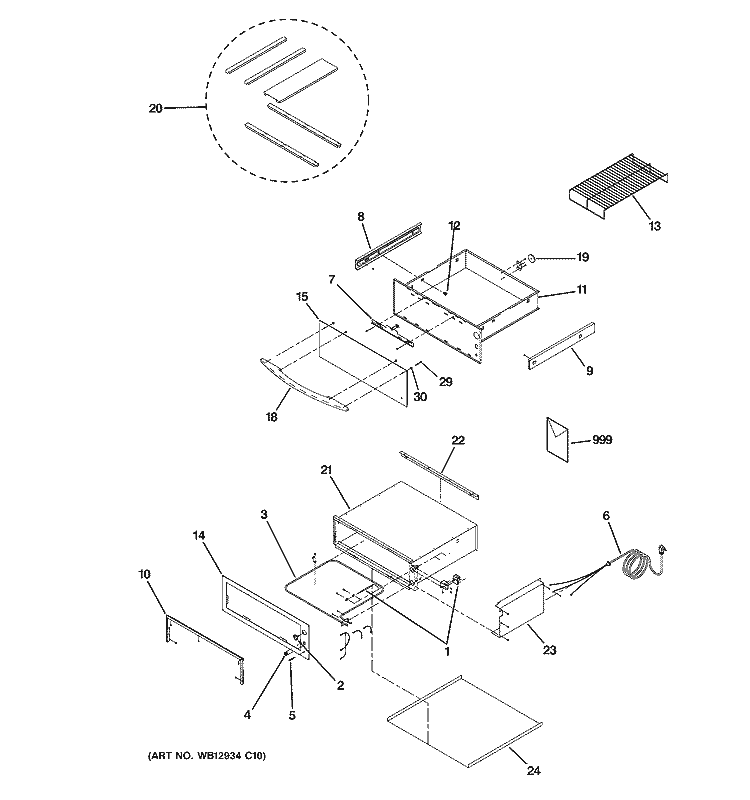 WARMING DRAWER Diagram and Parts List for JTD915BK1BB  General Electric Warming Drawer
