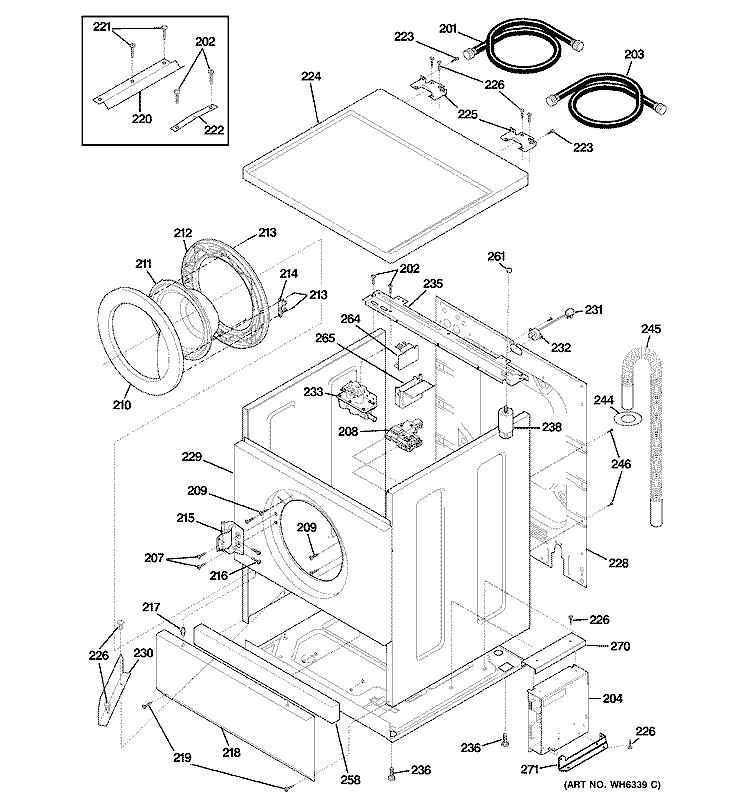 CABINET, DOOR & TOP Diagram and Parts List for WPXH214F1CC  General Electric Washer