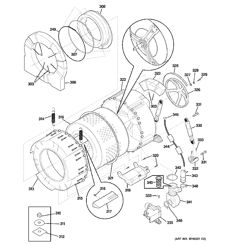TUB & MOTOR Diagram and Parts List for WPXH214F1CC  General Electric Washer