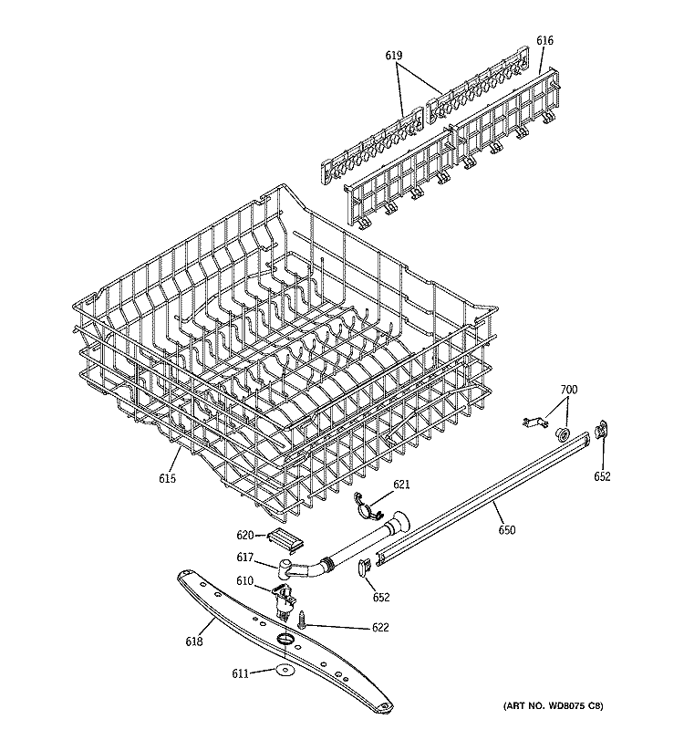 UPPER RACK ASSEMBLY Diagram and Parts List for EDW5060L00SS  General Electric Dishwasher