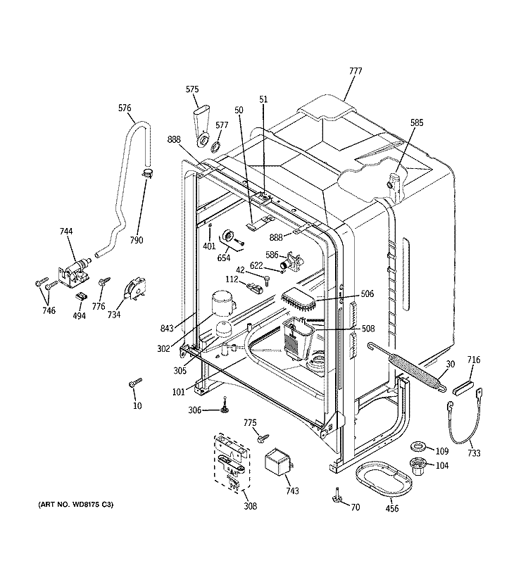 BODY PARTS Diagram and Parts List for GHDA450L00WW  General Electric Dishwasher