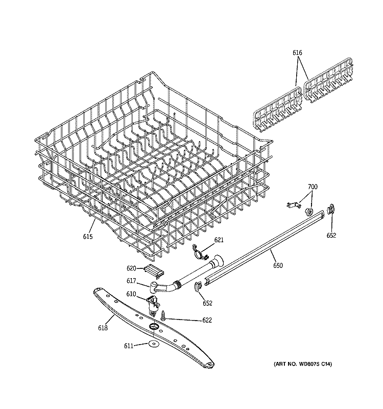 UPPER RACK ASSEMBLY Diagram and Parts List for GLD5500L00CC  General Electric Dishwasher