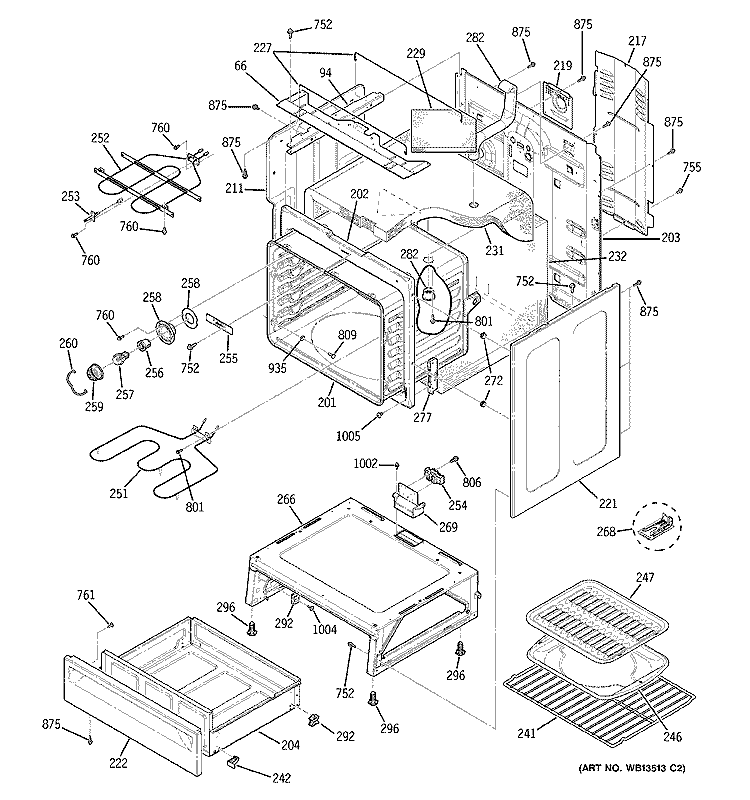 BODY PARTS Diagram and Parts List for JBP80WK2WW  General Electric Range