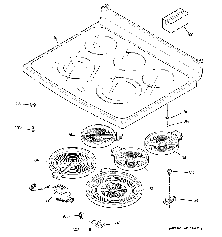 COOKTOP Diagram and Parts List for JCB800SK2SS  General Electric Range