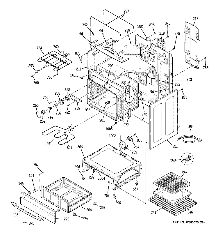 BODY PARTS Diagram and Parts List for JCB800SK2SS  General Electric Range