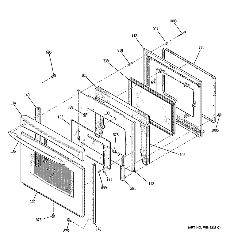 DOOR Diagram and Parts List for JCB800SK2SS  General Electric Range