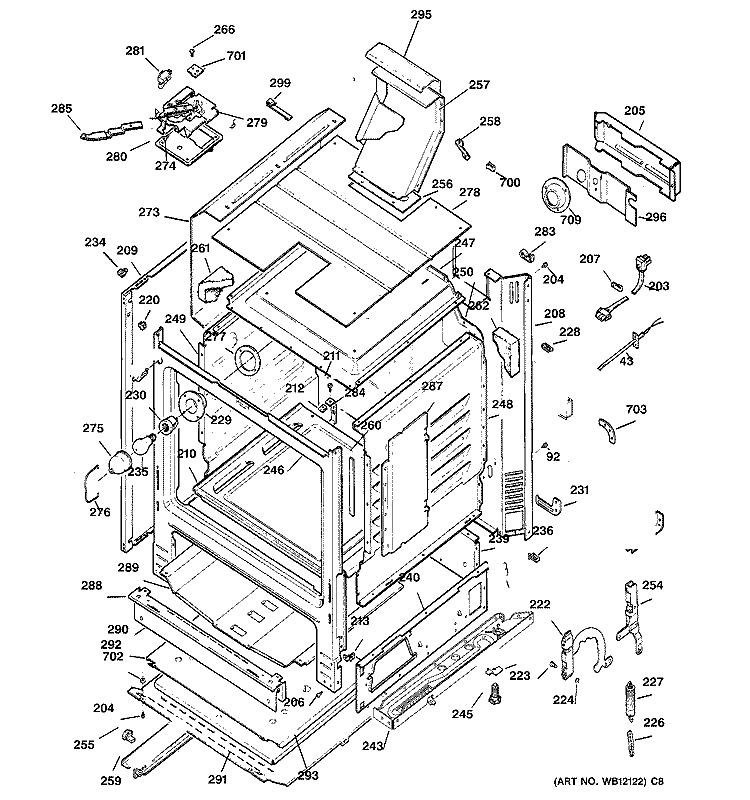 BODY PARTS Diagram and Parts List for JGBP32CEJ3CC  General Electric Range
