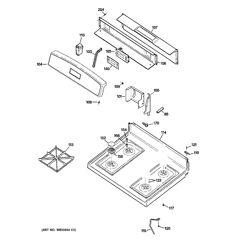 CONTROL PANEL & COOKTOP Diagram and Parts List for JGBS21HEH5WW  General Electric Range