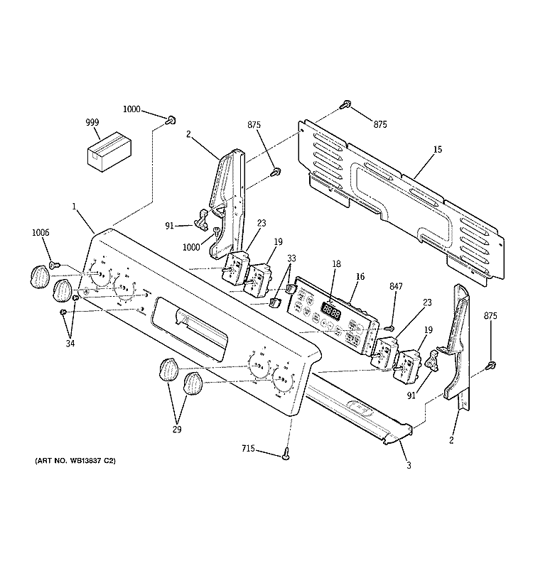 CONTROL PANEL Diagram and Parts List for JBP35GK2SS  General Electric Range
