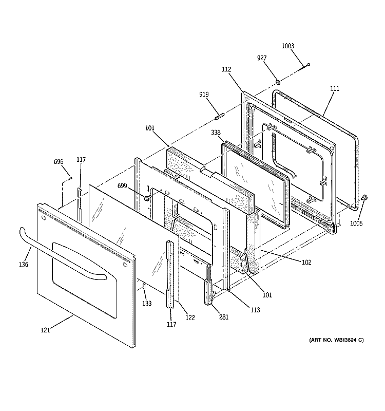 DOOR Diagram and Parts List for JBP35GK2SS  General Electric Range