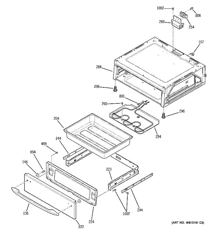 WARMING DRAWER Diagram and Parts List for JCBP81WK2WW  General Electric Range