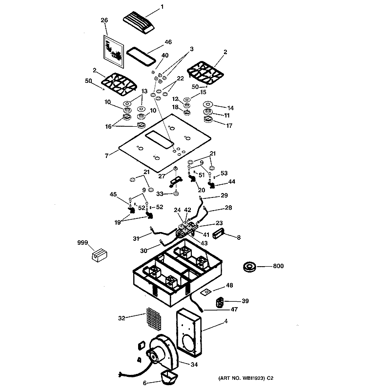 CONTROL PANEL & COOKTOP Diagram and Parts List for JGP989KC2CC  General Electric Cooktop