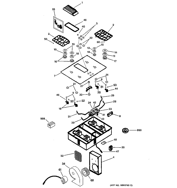 CONTROL PANEL & COOKTOP Diagram and Parts List for JGP989BC3BB  General Electric Cooktop