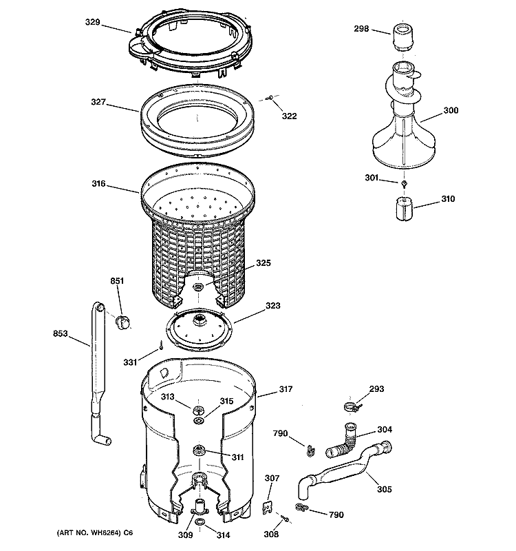 TUB, BASKET & AGITATOR Diagram and Parts List for WPSE7003B9WW  General Electric Washer