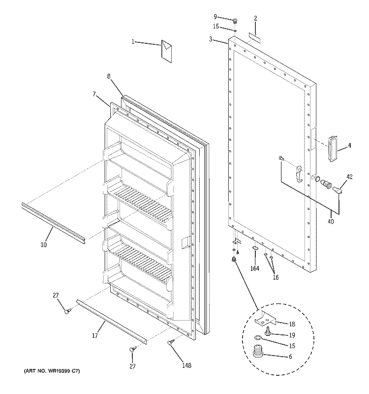 FREEZER DOOR Diagram and Parts List for FUF20DPHRWH  General Electric Freezer