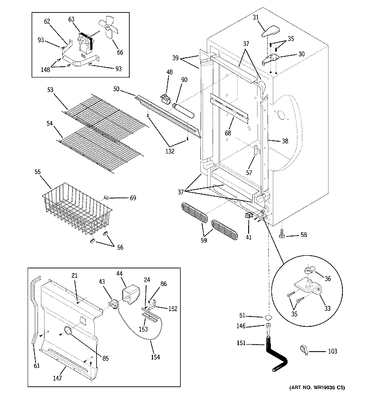 CABINET Diagram and Parts List for FUF20DPHRWH  General Electric Freezer