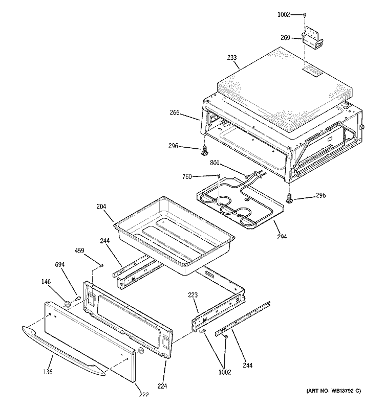 WARMING DRAWER Diagram and Parts List for JB910BK2BB  General Electric Range