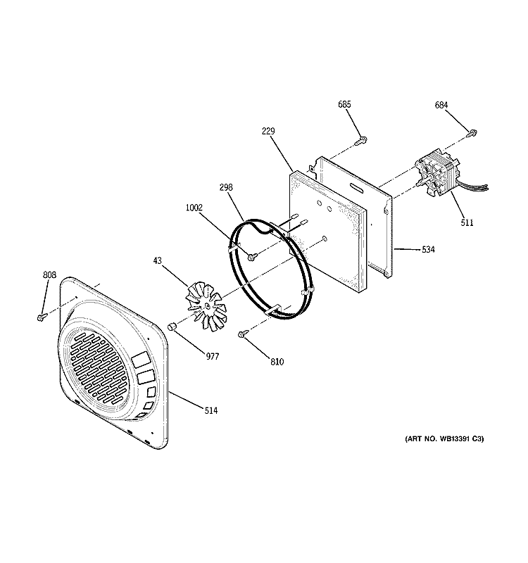 CONVECTION FAN Diagram and Parts List for JB910BK2BB  General Electric Range