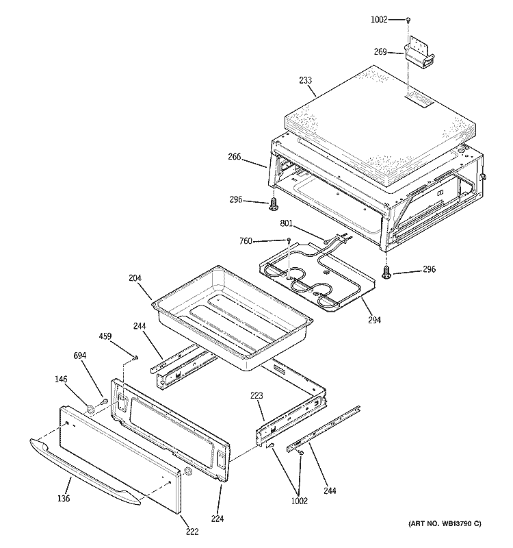 WARMING DRAWER Diagram and Parts List for JB910SK2SS  General Electric Range