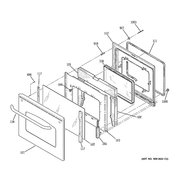 DOOR Diagram and Parts List for JBP67SK2SS  General Electric Range