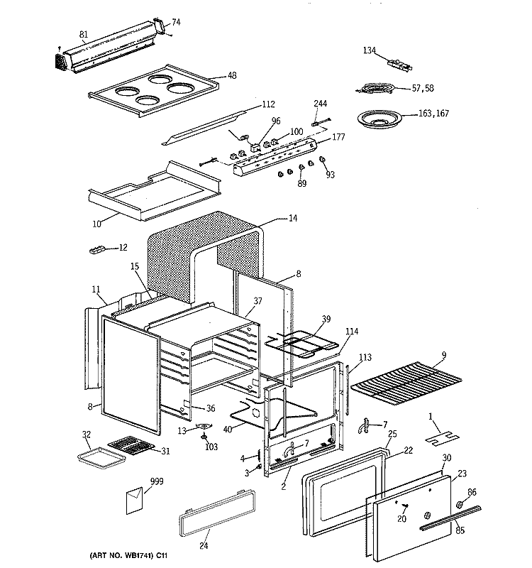 RANGE PARTS Diagram and Parts List for RA524W4  Hotpoint Range