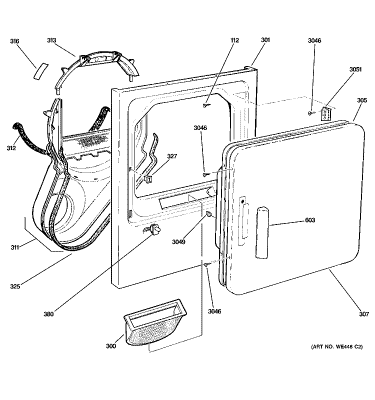 FRONT PANEL & DOOR Diagram and Parts List for NVLR223EF1WO  Hotpoint Dryer