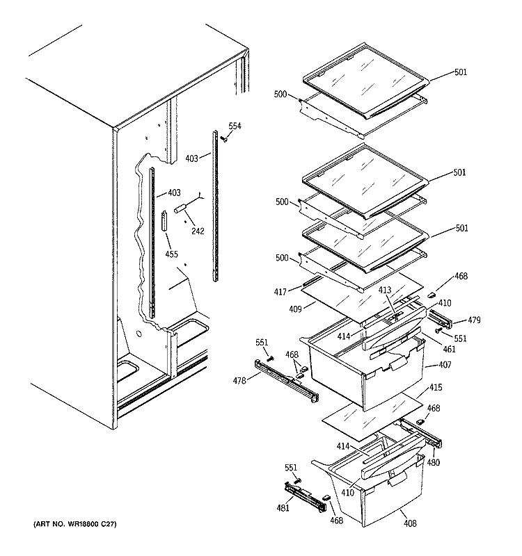 FRESH FOOD SHELVES Diagram and Parts List for HSH22IFTAWW  Hotpoint Refrigerator