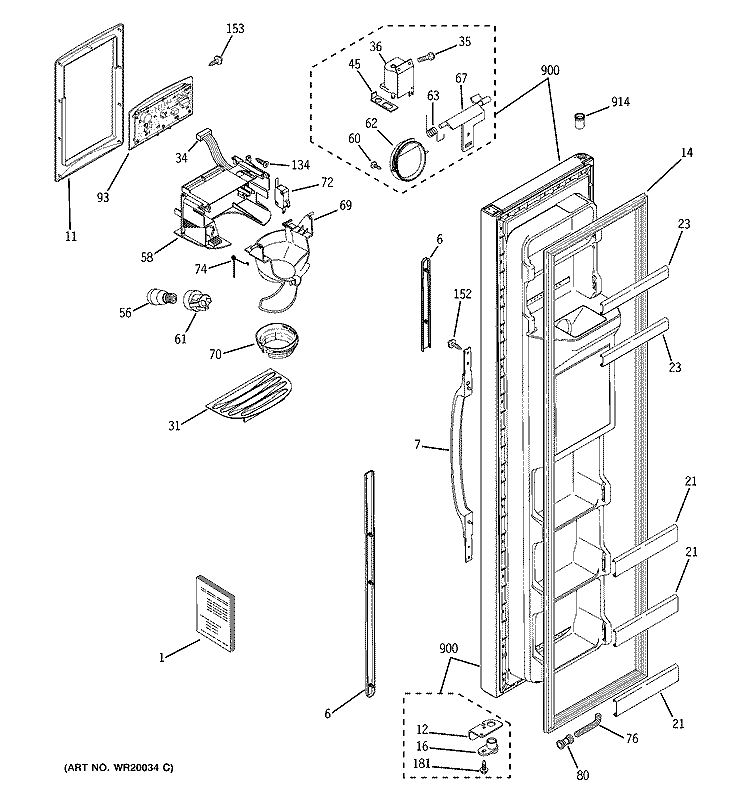 FREEZER DOOR Diagram and Parts List for HSH25IFTAWW  Hotpoint Refrigerator
